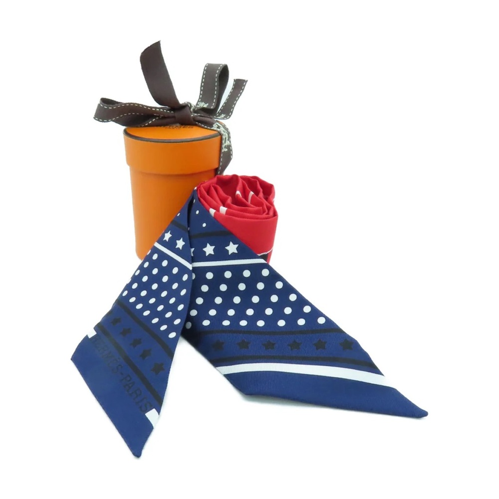 HERMÈS SILK TWILLY SCARF LES FLACONS BANDANA MARINE/ ROUGE/ BLANC
